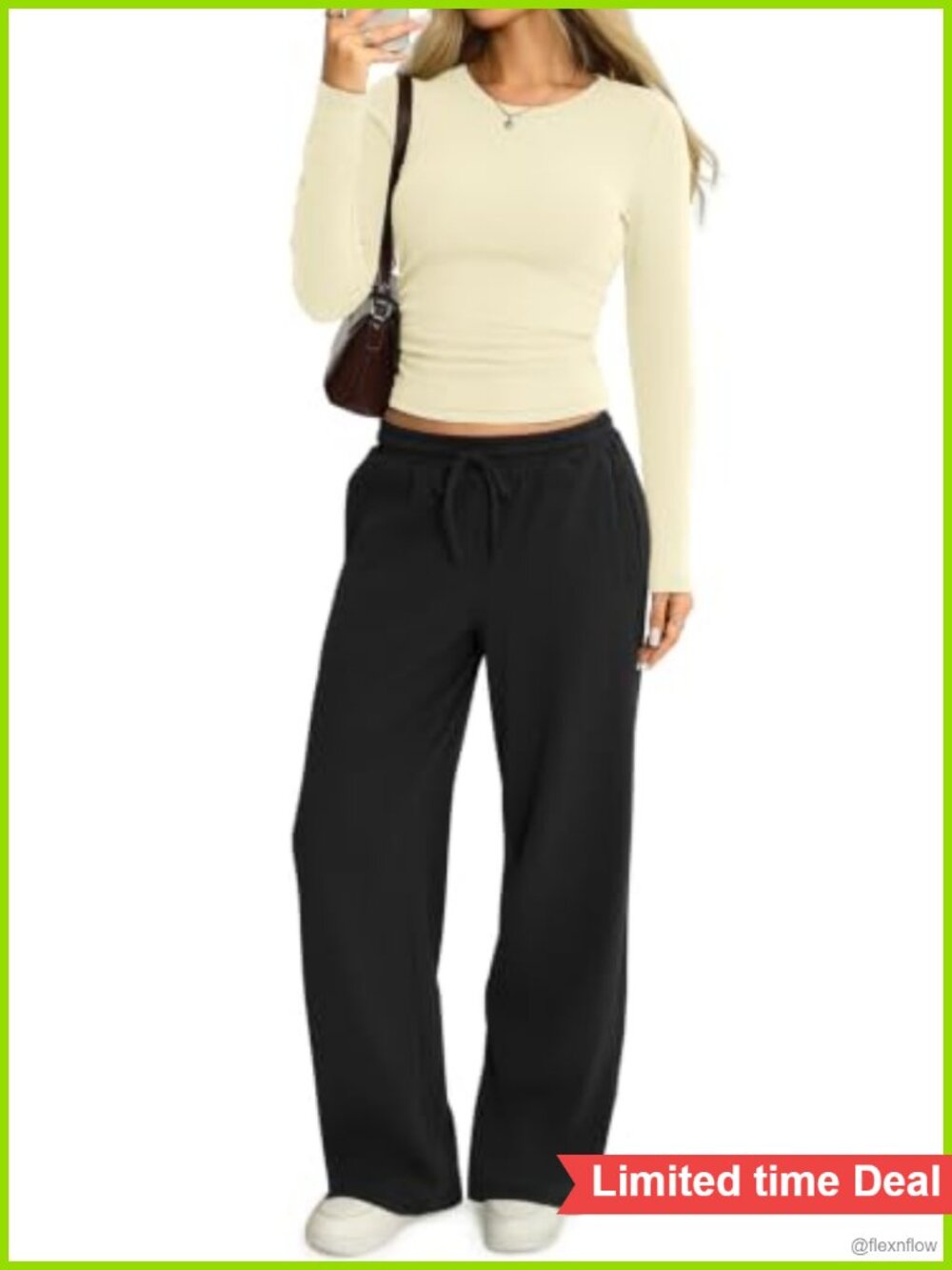 EasyGala Women's Cotton Blend 2 Piece Lounge Set Crop Top Wide Leg Pants Pockets